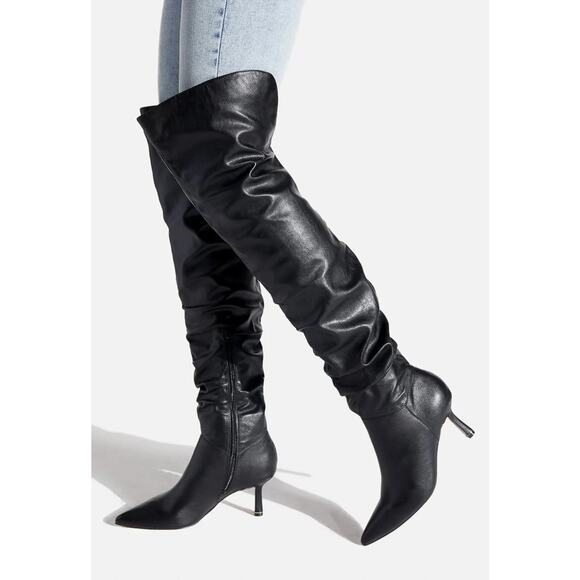 Meya Over the Knee Brown Stiletto Boots Slochy Wide Calf SZ 9.5 - Picture 8 of 8